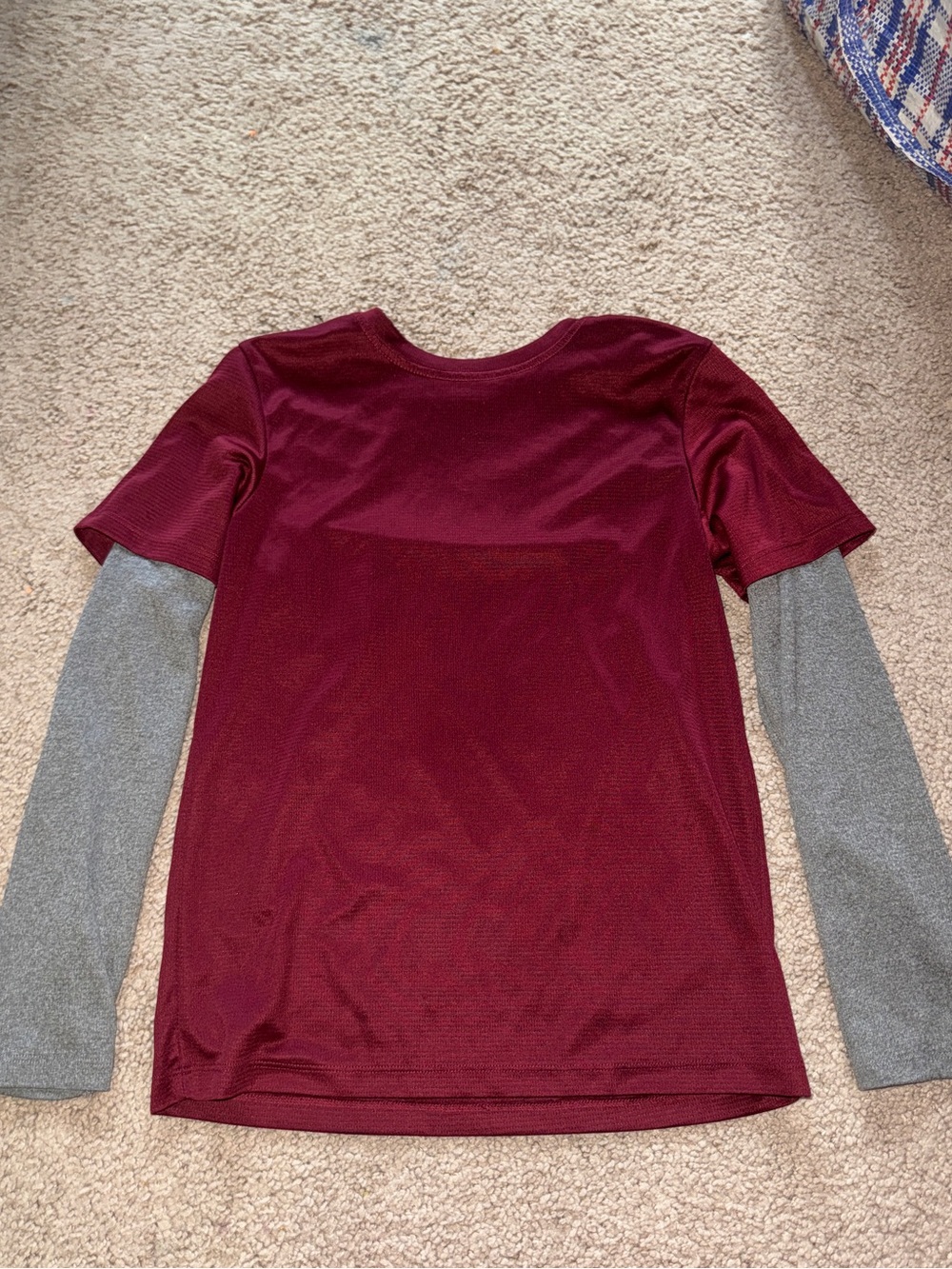 Ideology Burgundy Layered-Look Long Sleeve Top with Gray Sleeves